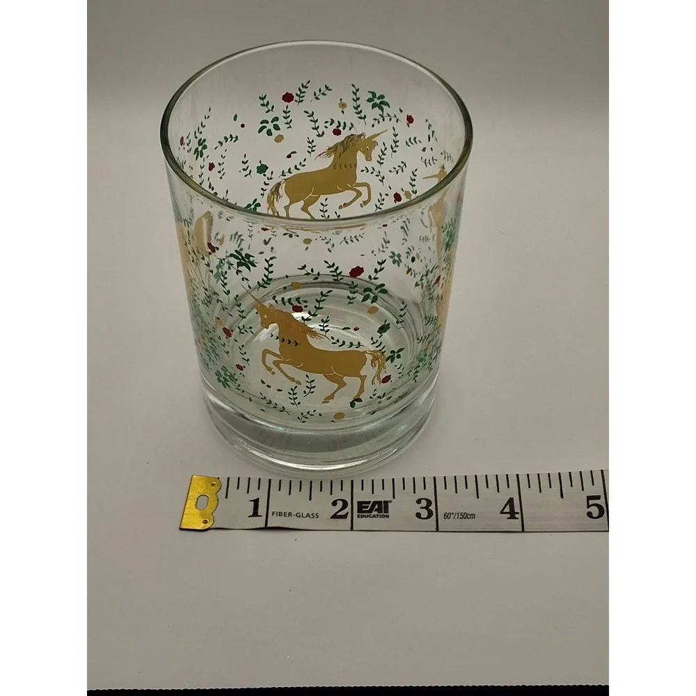 Vintage Unicorn Rocks Glasses Set of 3 Gold Floral Lowball Whiskey Tumblers